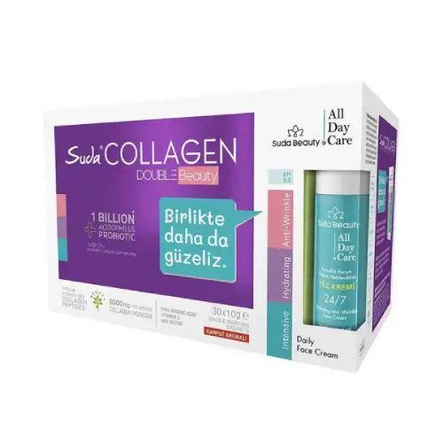 Resim Suda Collagen Double Beauty (30 Şase Karpuz Kolajen & Suda Beauty All Day Care Yüz Kremi 50ml)