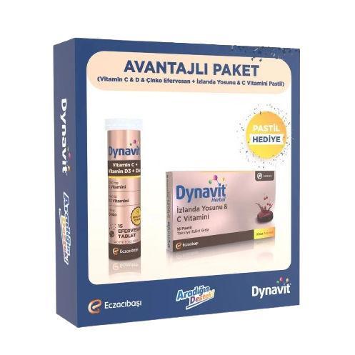 Resim Dynavit Vitamin C + D + Çinko 15 Efervesan Tablet + Dynavit Herbal Izlanda Yosunu Vitamin C 16 Pastil