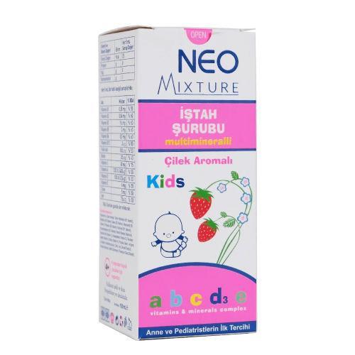 Resim Neo Kids Mixture İştah Şurubu Çilek Aromalı A-B-C-D3-E 150 ml