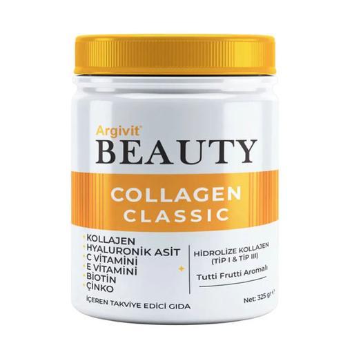 Resim Argivit Beauty Collagen Classic Takviye Edici Gıda (Kolajen, Hyaluronik Asit, Vitamin C, Vitamin E, Biotin, Çinko, Kavun, Üzüm, Kara Mürver) 325 gr