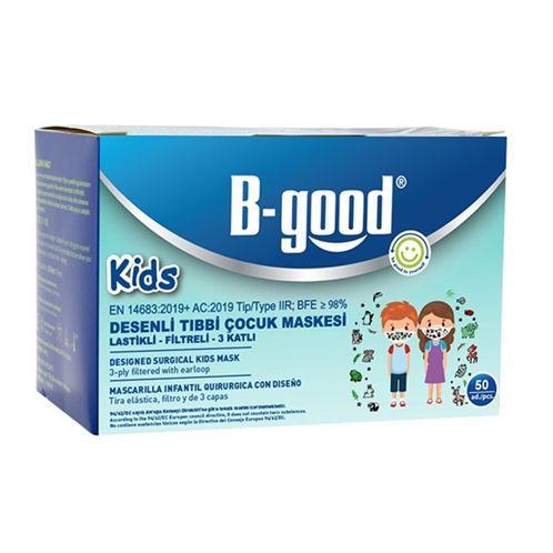 Resim B-Good 3 Katlı Desenli Çocuk Cerrahi Maske Telli 50'li (ÜTS Kayıtlı)