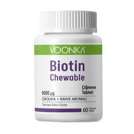 Resim Voonka Biotin Chewable 5000 mcg Vitamin B7 İçeren Çikolata Kahve Aromalı 60 Tablet