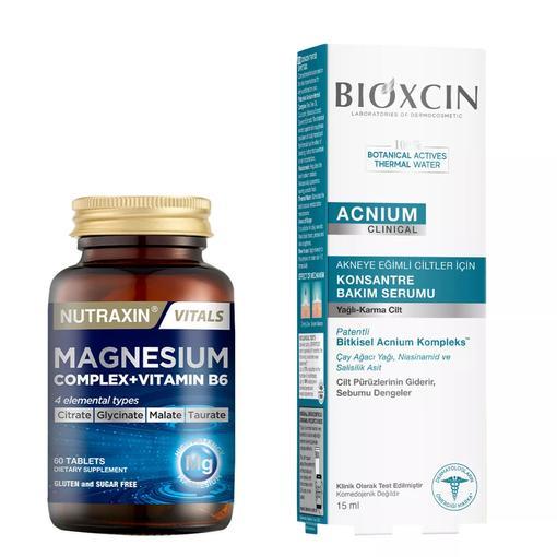 Resim Nutraxin Magnesium Complex Vitamin B6 60 Tablet - Bioxcin Acnium 15 ml Konsantre Bakım Serumu