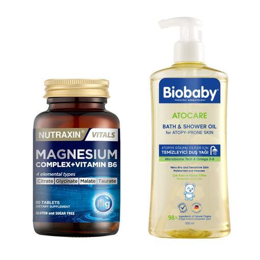 Resim Nutraxin Magnesium Complex Vitamin B6 60 Tablet - Biobaby Atocare 500 ml Banyo Yağı