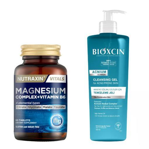Resim Nutraxin Magnesium Complex Vitamin B6 60 Tablet + Bioxcin Acnium Yüz Yıkama Jeli Sebium Dengeleyici 500 ml