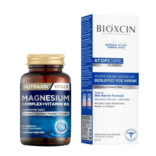 Resim Nutraxin Magnesium Complex Vitamin B6 60 Tablet - Bioxcin Atopicare 50 ml Atopiye Eğilimli Ciltler İçin Besleyici Yüz Kremi