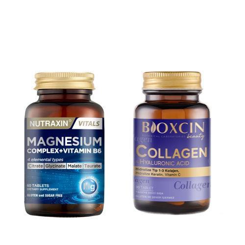 Resim Nutraxin Magnesium Complex Vitamin B6 60 Tablet - Bioxcin Beauty Collagen Hyaluronic Acid 30 Tablet