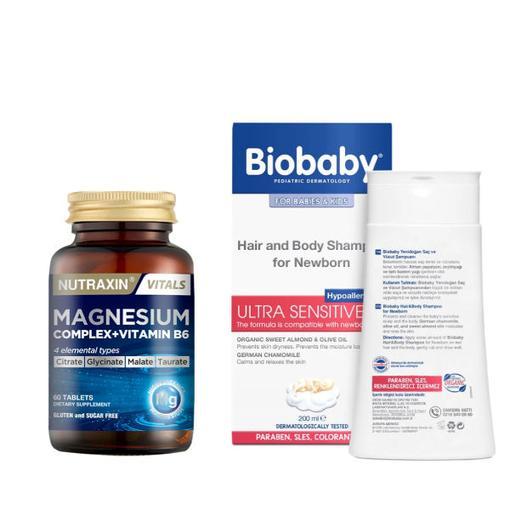 Resim Nutraxin Magnesium Complex Vitamin B6 60 Tablet - Biobaby Yenidoğan Saç ve Vücut Şampuanı 200 ml