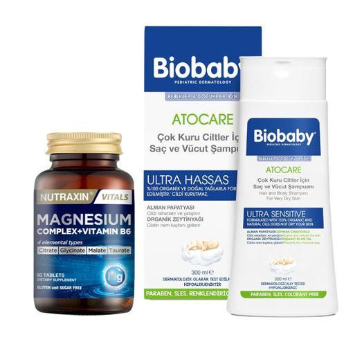 Resim Nutraxin Magnesium Complex Vitamin B6 60 Tablet - Biobaby Kuru ve Atopik Ciltler İçin Şampuan 300 ml