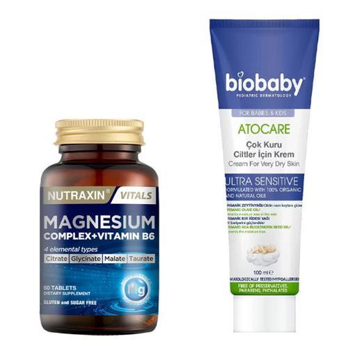 Resim Nutraxin Magnesium Complex Vitamin B6 60 Tablet - Biobaby Kuru ve Atopik Ciltler İçin Krem 100 ml