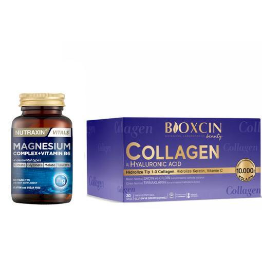 Resim Nutraxin Magnesium Complex Vitamin B6 60 Tablet - Bioxcin Beauty Collagen 10000 mg Hyaluronic Acid 30 Saşe