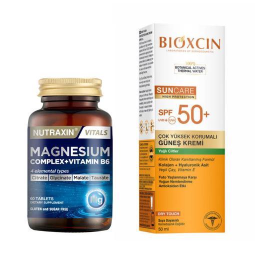 Resim Nutraxin Magnesium Complex Vitamin B6 60 Tablet - Bioxcin Sun Care Çok Yüksek Korumalı Yağlı Ciltler Için Güneş Kremi Spf 50 50 ml - Kolajen Dry Touch