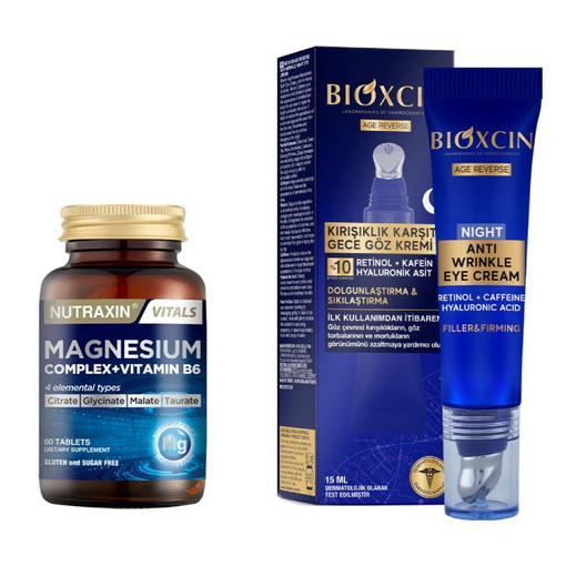 Resim Nutraxin Magnesium Complex Vitamin B6 60 Tablet - Bioxcin Age Reverse 15 ml %10 Retinol Kafein Dolgunluk Sıkılık Kırışıklık Karşıtı Göz Kremi