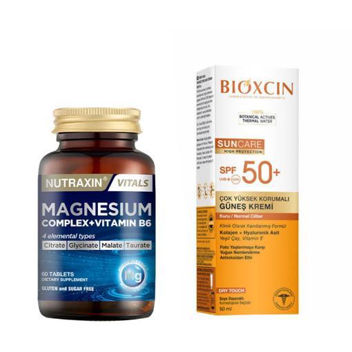 Resim Nutraxin Magnesium Complex Vitamin B6 60 Tablet - Bioxcin Sun Care Güneş Kremi Yüksek Korumalı Kuru & Normal Ciltler İçin SPF50+ 50 ml