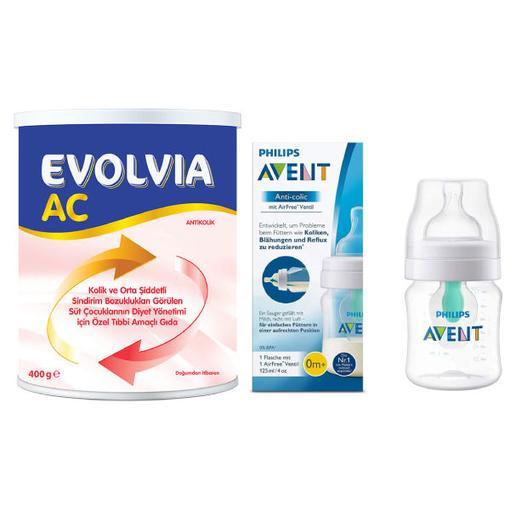 Resim Evolvia 0-6 Ay 400 gr AC Antikolik Bebek Maması - Phillips Avent Anti Kolik Biberon 125 ml