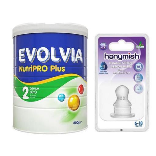 Resim Evolvia Nutripro Plus 2 Devam Sütü 800 gr + Hanymish 6 - 18 Ay Damaklı Biberon Emziği Hediyeli