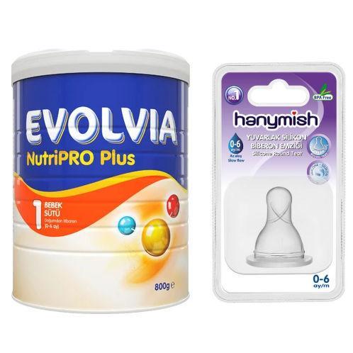 Resim Evolvia Nutripro Plus 1 Bebek Sütü 800 gr + Hanymish 0-6 Ay Yuvarlak Biberon Emziği Hediyeli