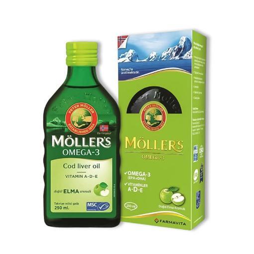 Resim Möller's Omega 3 Doğal Elma Aromalı Balık Yağı Şurubu 250 ml