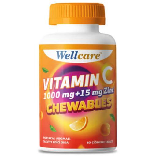 Resim Wellcare Vitamin C 1000Mg + Çinko 15 mg 60 Çiğneme Tableti
