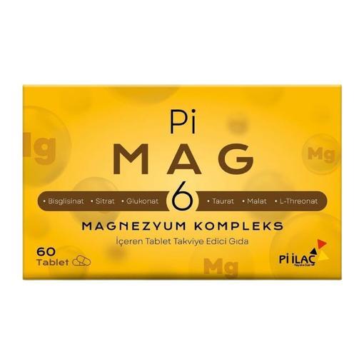 Resim Pi MAG 6 6'lı Magnezyum Kompleks ; Bisglisinat, sitrat, Glukonat, Taurat, Malat ve L-Treonat